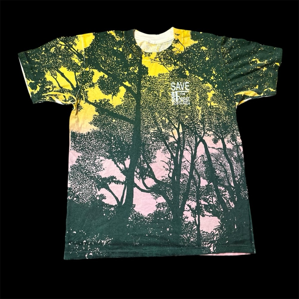 Vintage 90s AOP Save The Rainforest Costa Rica Pink Green Yellow T Shirt